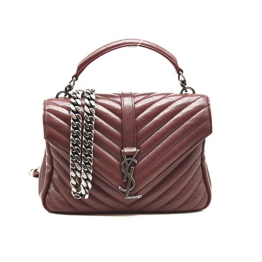 SAINT LAURENT Sheepskin Matelasse Chevron Monogram Medium College Bag Rouge Legion