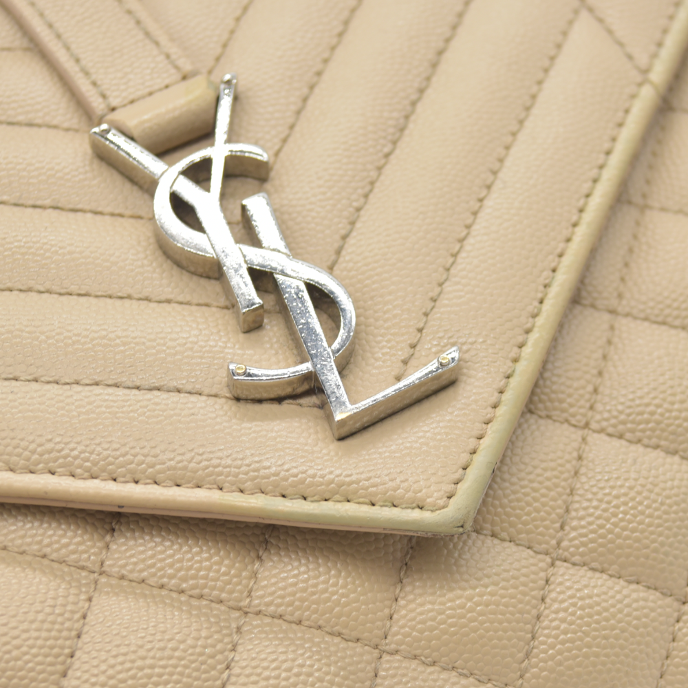 $3150 Saint Laurent Leather Envelope Mixed Matelasse Shoulder Bag YSL