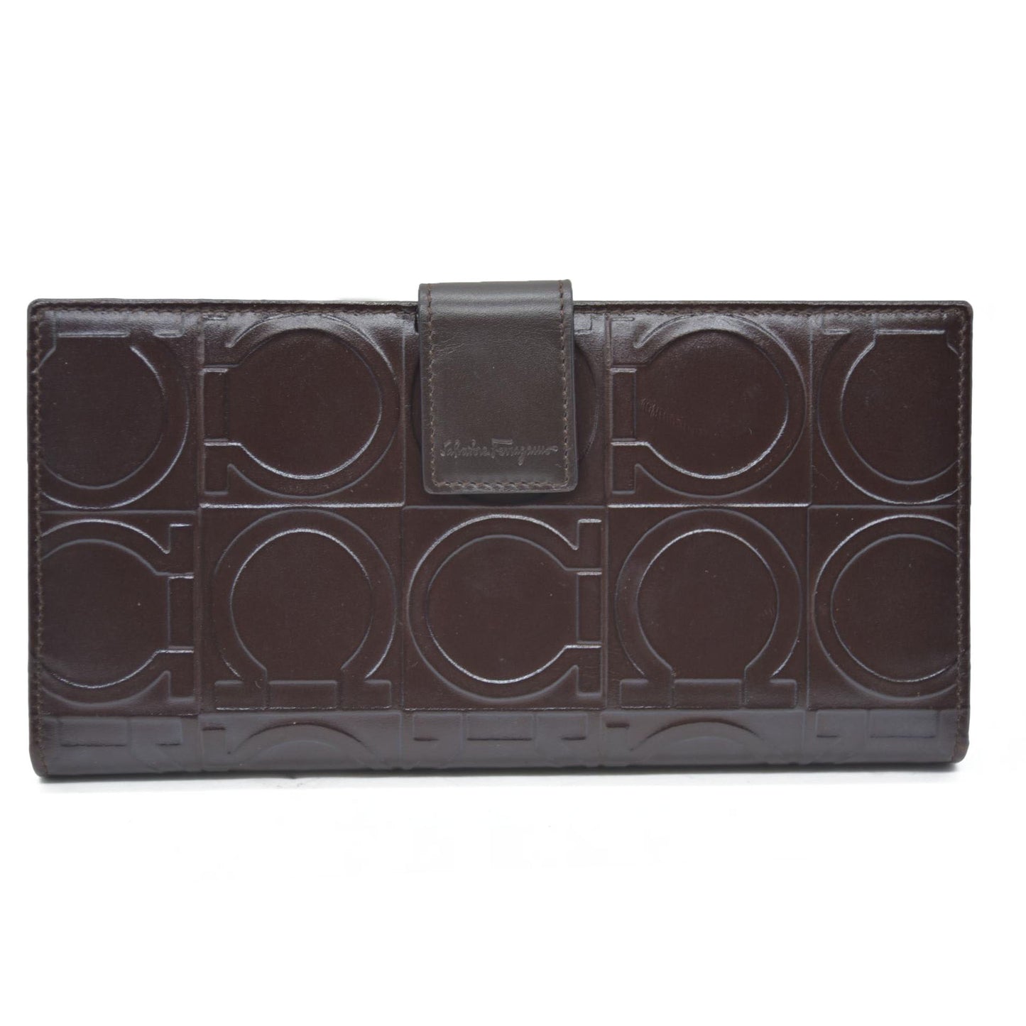 Salvatore Ferragamo Gancini  $795 Leather Long Bifold Wallet Brown/7BH0196