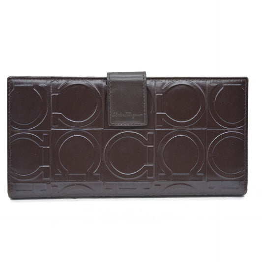 Salvatore Ferragamo Gancini  $795 Leather Long Bifold Wallet Brown/7BH0196