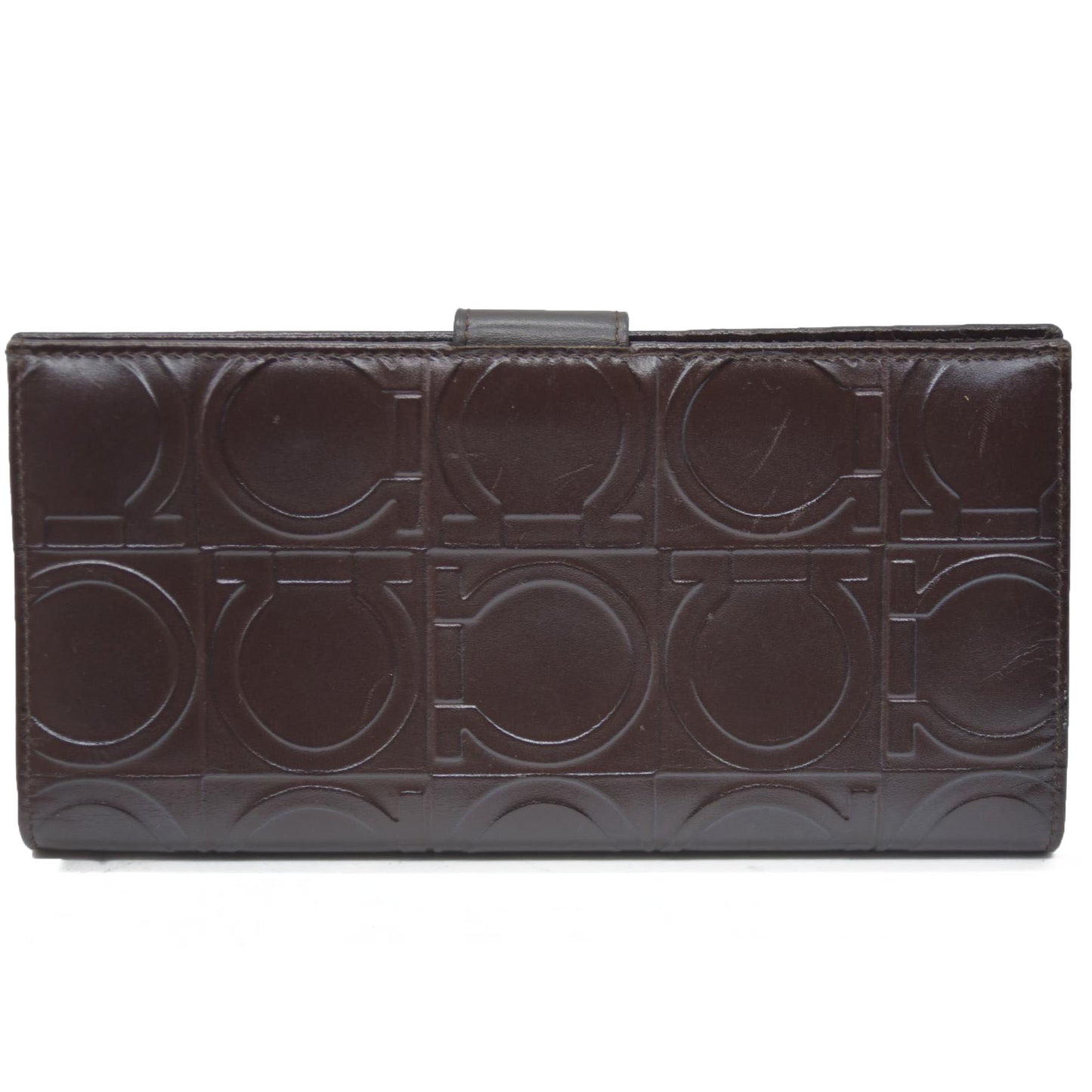Salvatore Ferragamo Gancini  $795 Leather Long Bifold Wallet Brown/7BH0196