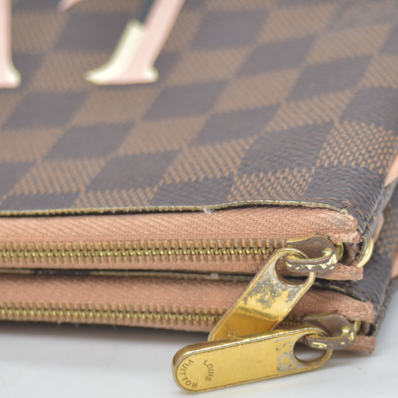 $1420 2020 Louis Vuitton Double Zip Pochette Damier Ebene MI0220