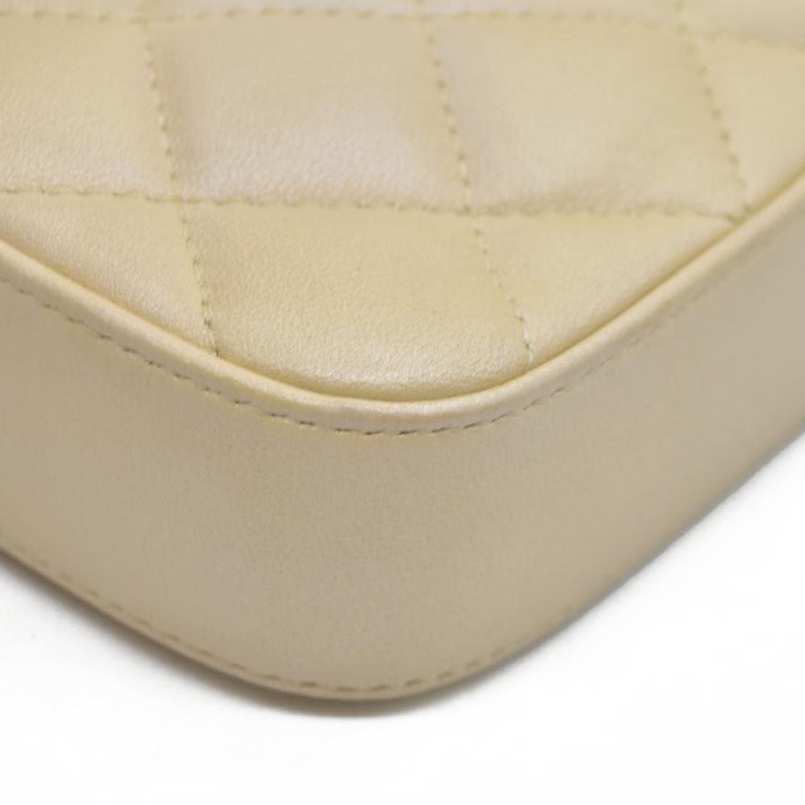 $4950 Chanel  Canvas Small Deauville Clutch Beige With Pearl Chain