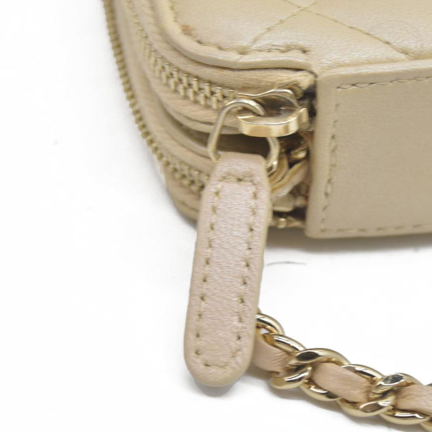 $4950 Chanel  Canvas Small Deauville Clutch Beige With Pearl Chain