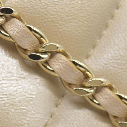 $4950 Chanel  Canvas Small Deauville Clutch Beige With Pearl Chain