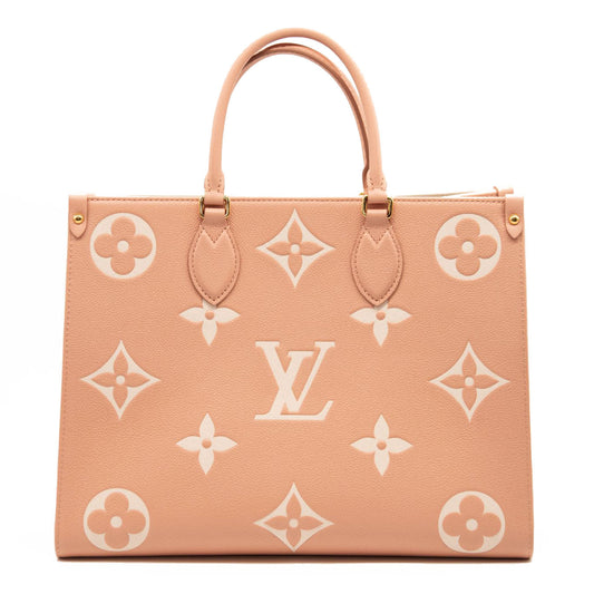$3500 LOUIS VUITTON Empreinte Monogram Giant Onthego MM Arizona Creme