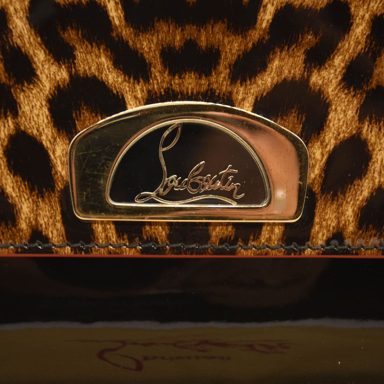 CHRISTIAN LOUBOUTIN Patent Leopard Vero Dodat Clutch Black