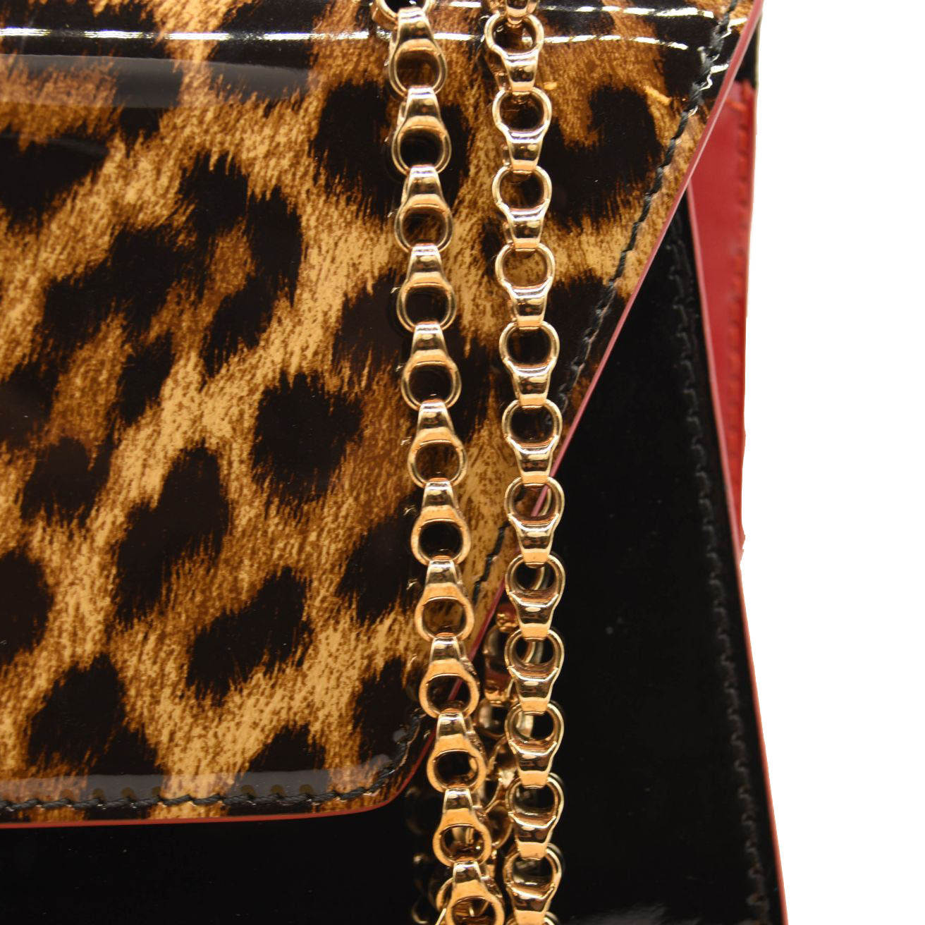 CHRISTIAN LOUBOUTIN Patent Leopard Vero Dodat Clutch Black