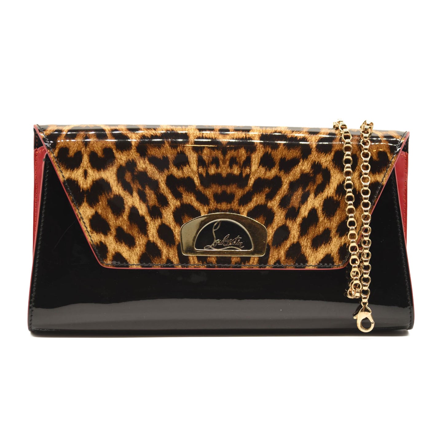 CHRISTIAN LOUBOUTIN Patent Leopard Vero Dodat Clutch Black