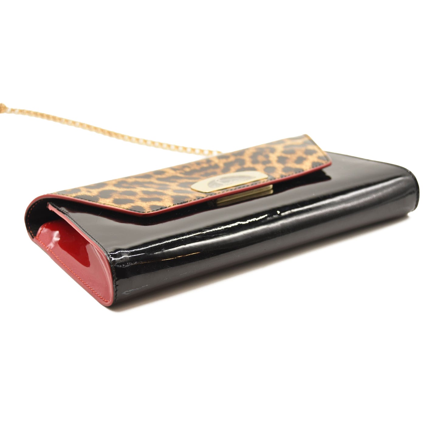 CHRISTIAN LOUBOUTIN Patent Leopard Vero Dodat Clutch Black