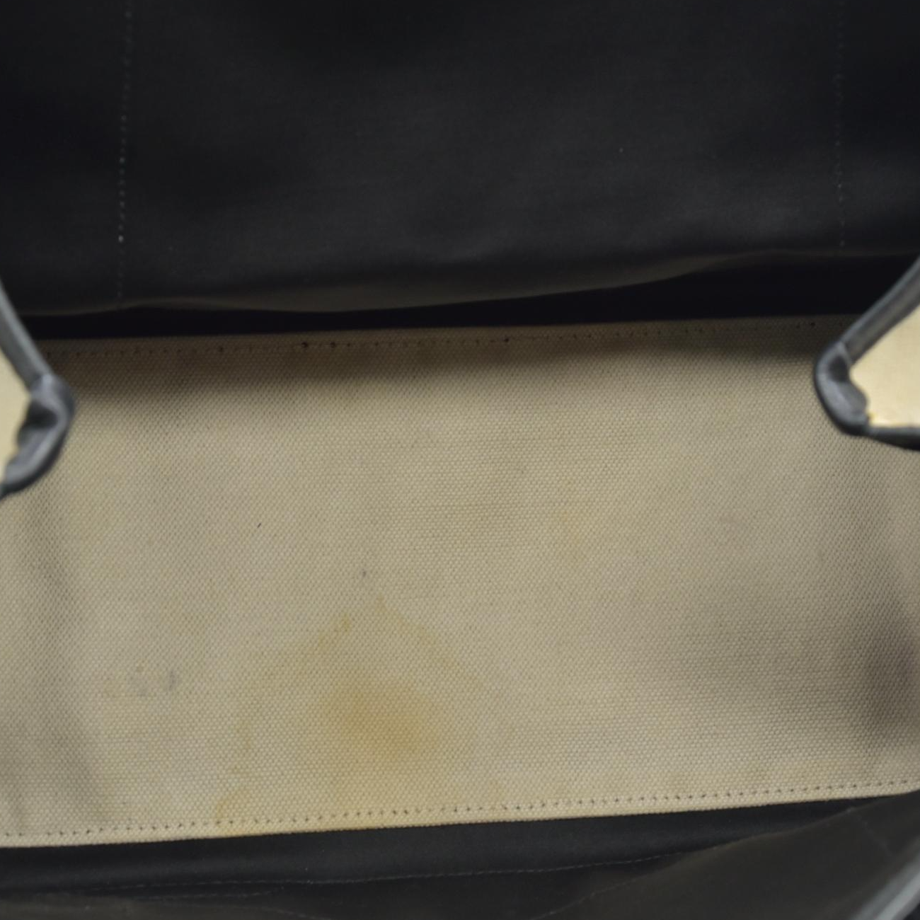 $995 Balenciaga Cotton Canvas Satin Calfskin S Navy Cabas Natural Black