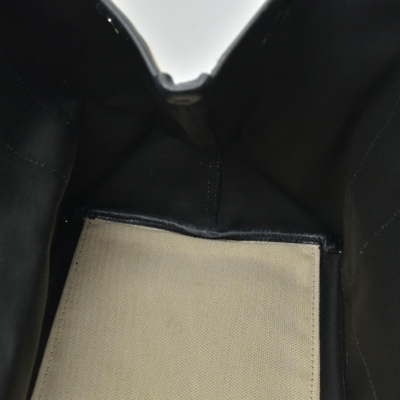 $995 Balenciaga Cotton Canvas Satin Calfskin S Navy Cabas Natural Black