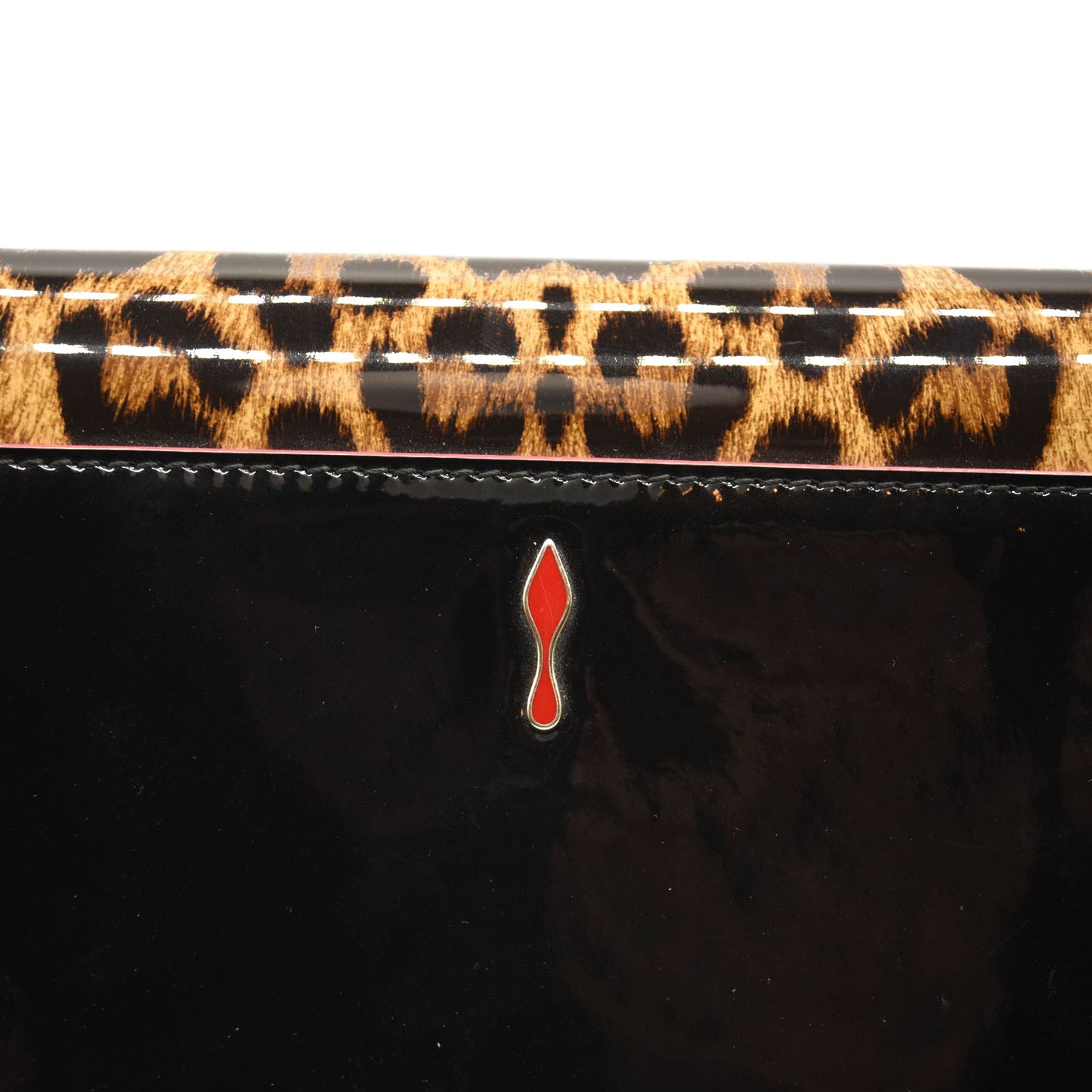 CHRISTIAN LOUBOUTIN Patent Leopard Vero Dodat Clutch Black