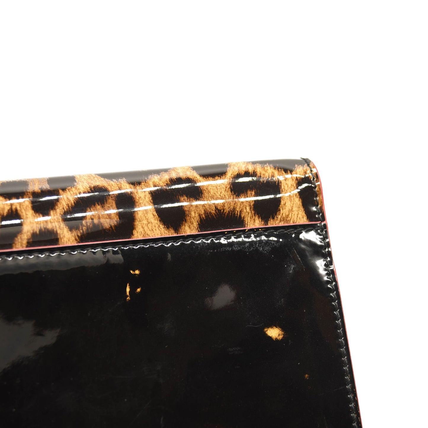 CHRISTIAN LOUBOUTIN Patent Leopard Vero Dodat Clutch Black