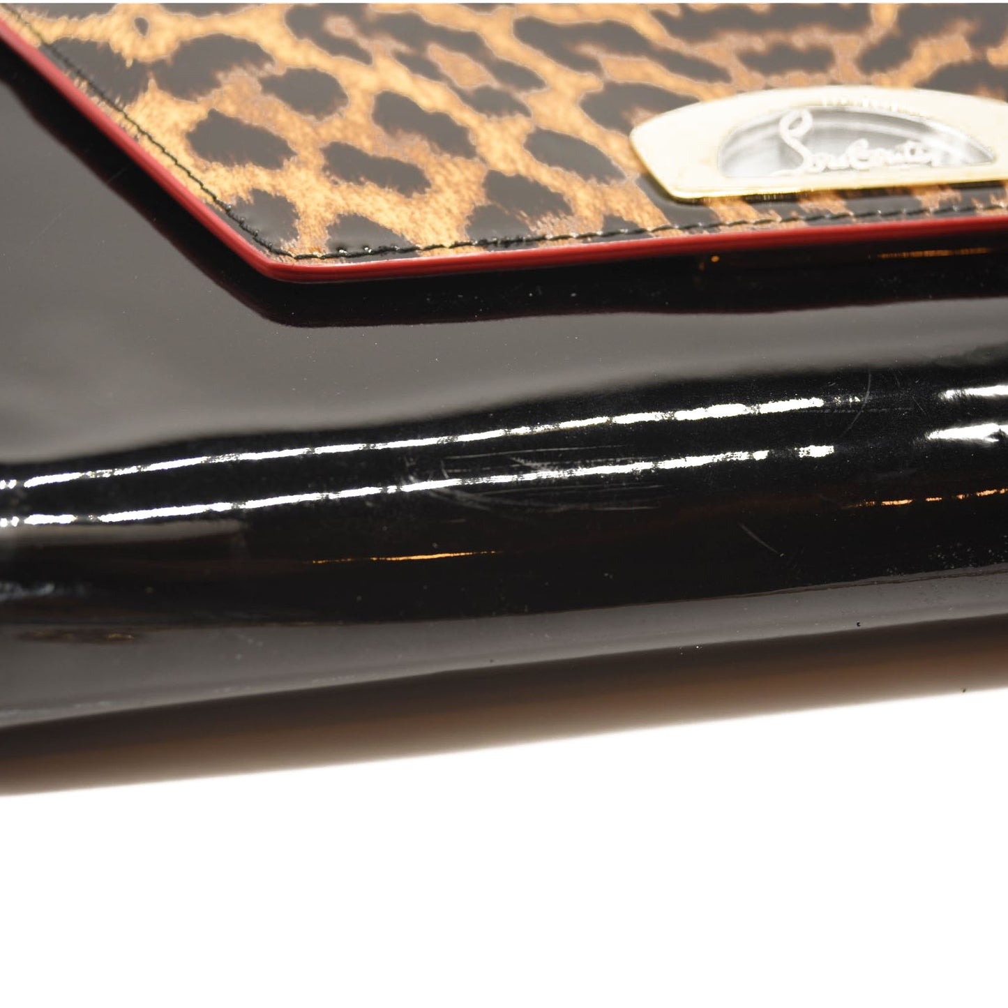 CHRISTIAN LOUBOUTIN Patent Leopard Vero Dodat Clutch Black