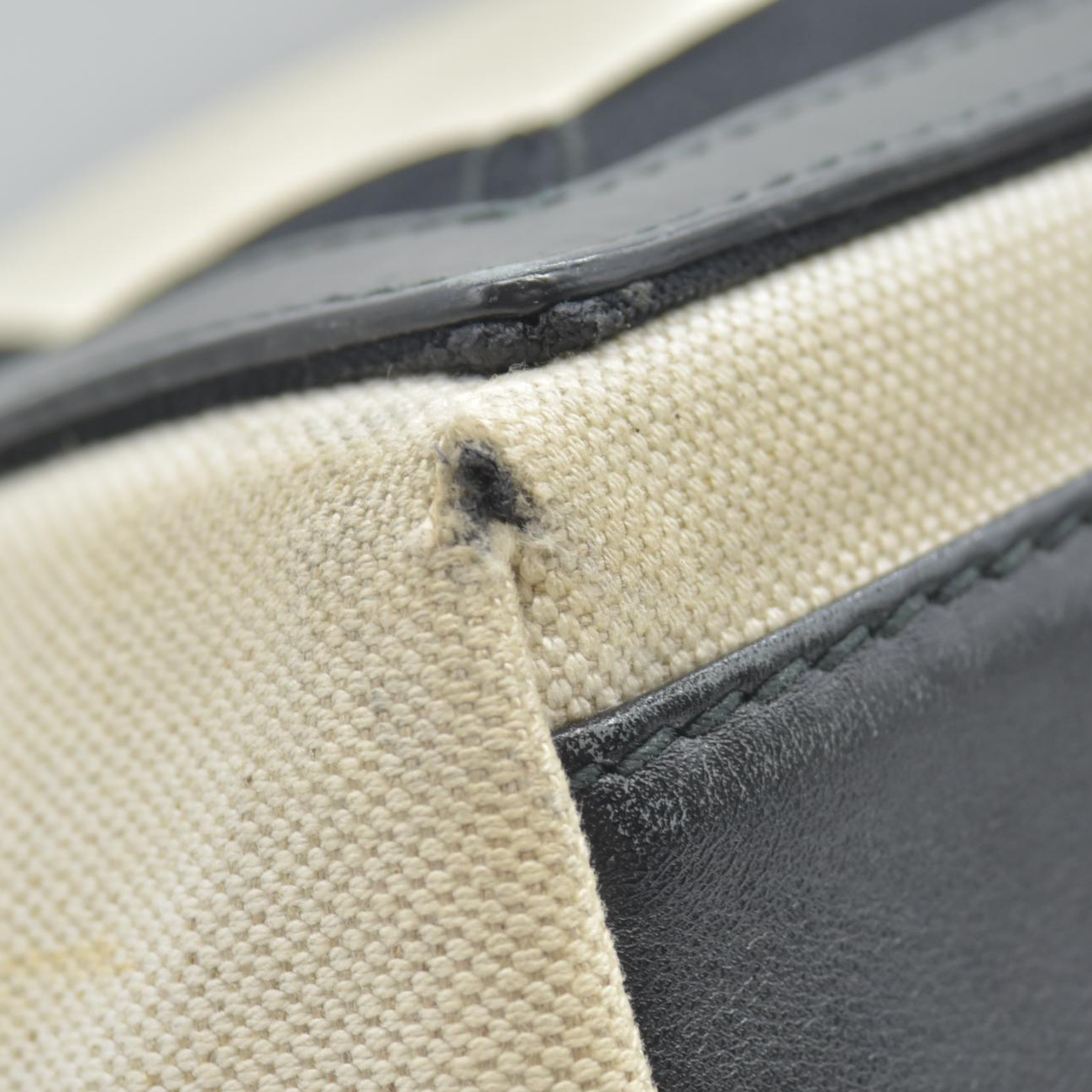 $995 Balenciaga Cotton Canvas Satin Calfskin S Navy Cabas Natural Black