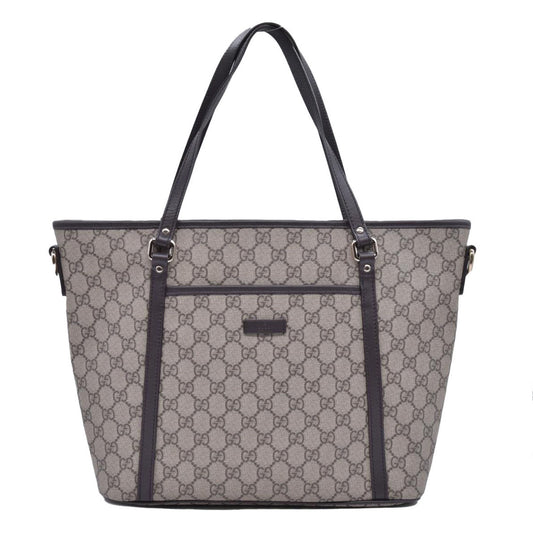 $1350 Gucci GG Supreme Monogram Medium Zippered Tote Dark Brown CONSIGNMENT 10021244