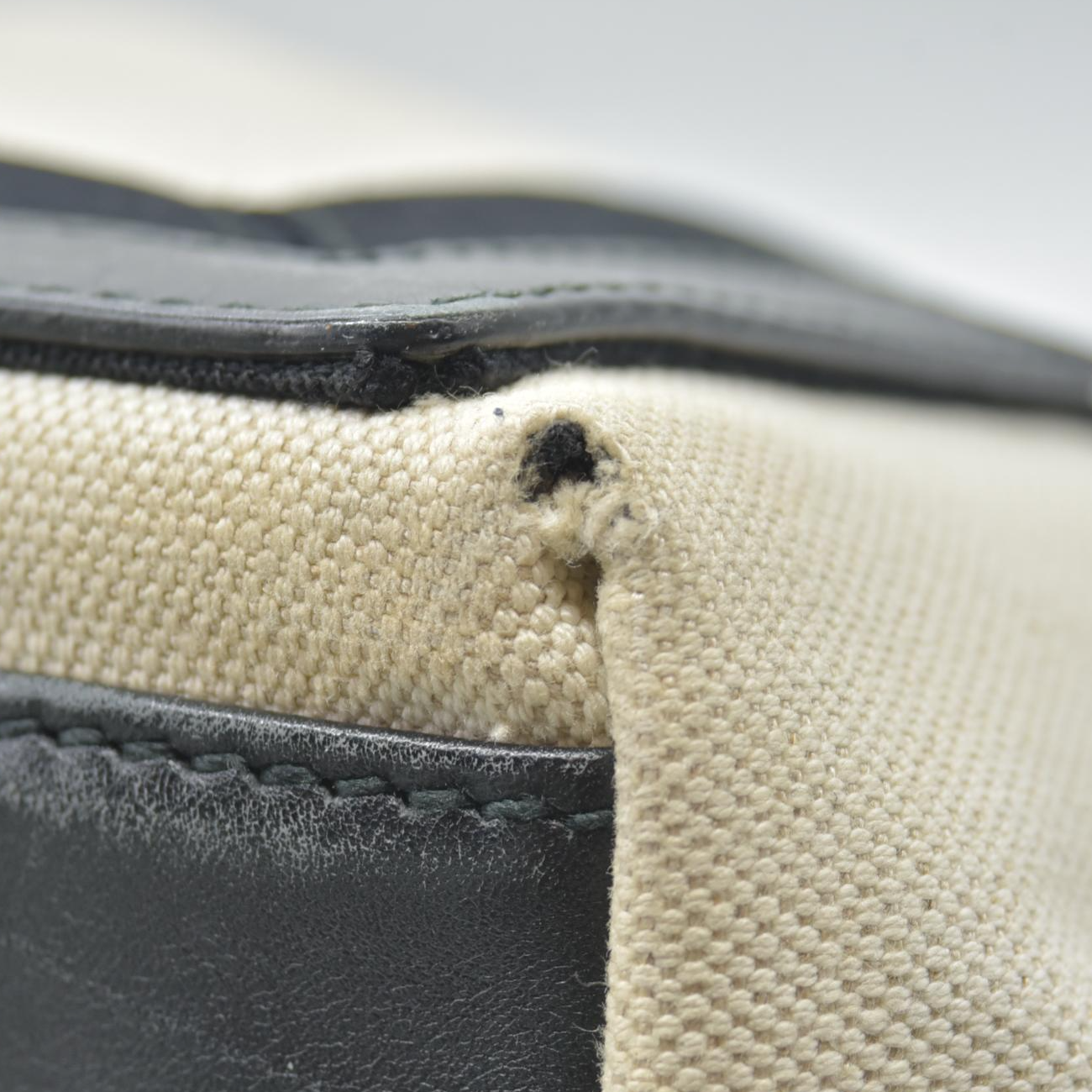 $995 Balenciaga Cotton Canvas Satin Calfskin S Navy Cabas Natural Black