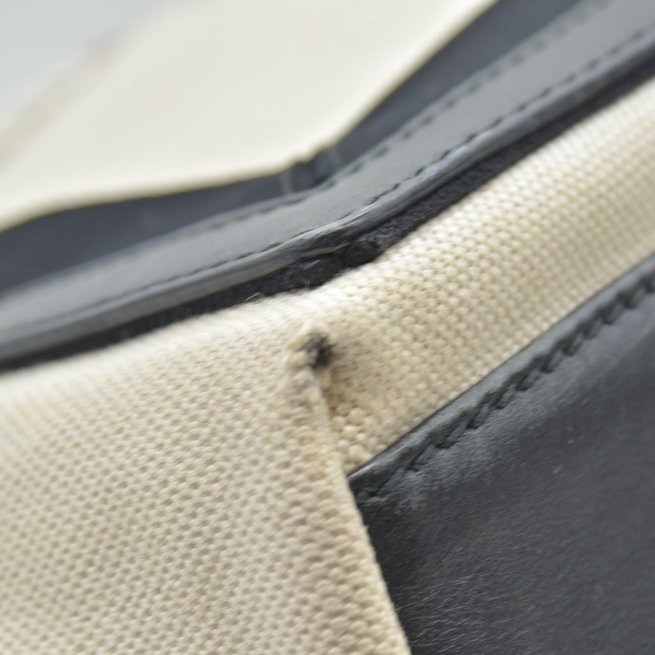 $995 Balenciaga Cotton Canvas Satin Calfskin S Navy Cabas Natural Black