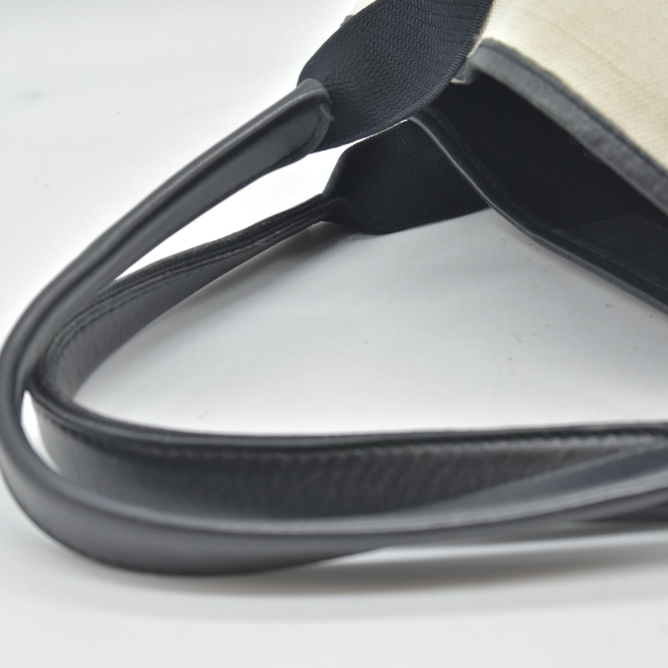 $995 Balenciaga Cotton Canvas Satin Calfskin S Navy Cabas Natural Black