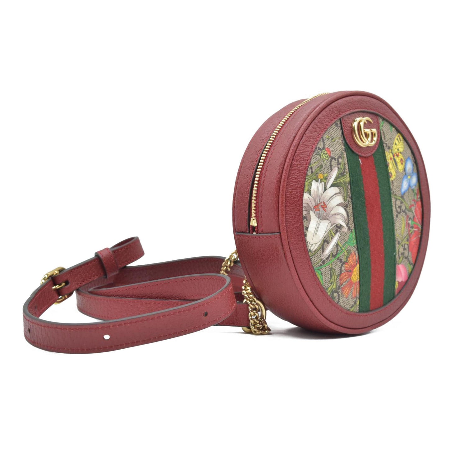 $1690 Gucci GG Supreme Monogram Web Flora Mini Ophidia Round Backpack Red CONSIGNMENT
