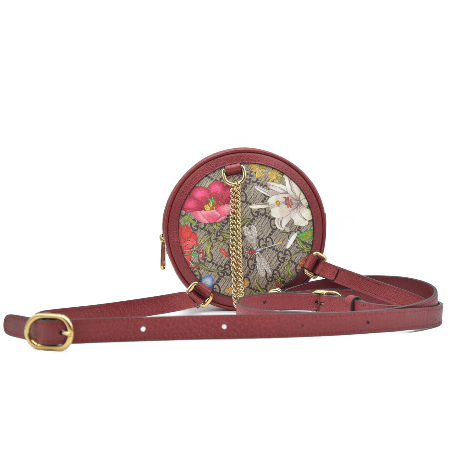 $1690 Gucci GG Supreme Monogram Web Flora Mini Ophidia Round Backpack Red CONSIGNMENT