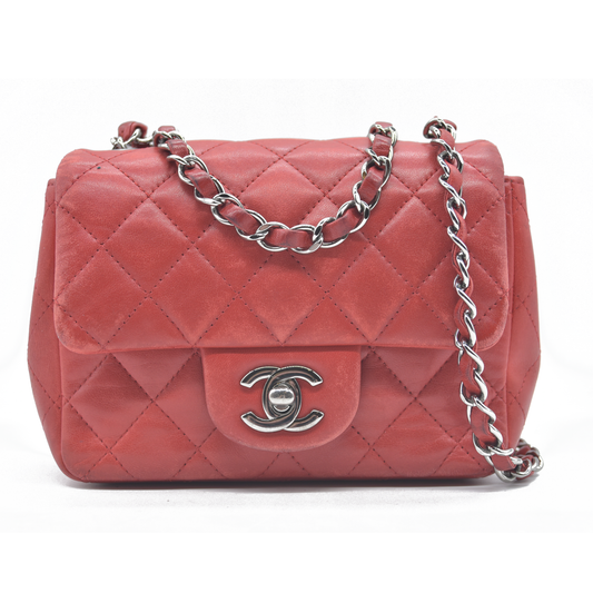 $5200 Chanel Classic Mini Square Flap Bag Red