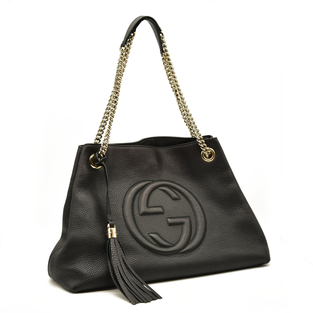 Gucci  Pebbled Calfskin Medium Soho Chain Shoulder Bag Black