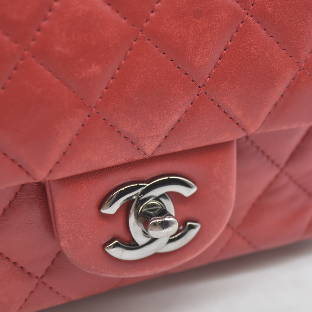 $5200 Chanel Classic Mini Square Flap Bag Red