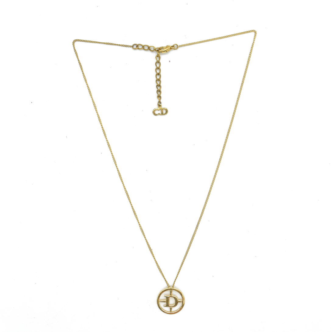 $500 Dior Circle Dior CD Hollow Pendant Gold Plated Necklace