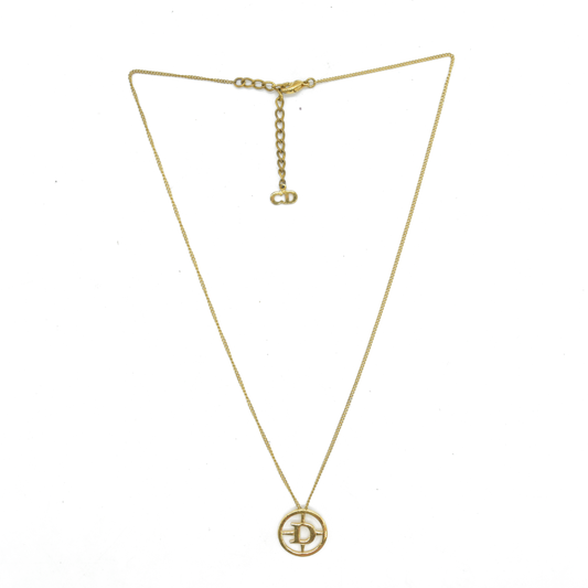 $500 Dior Circle Dior CD Hollow Pendant Gold Plated Necklace