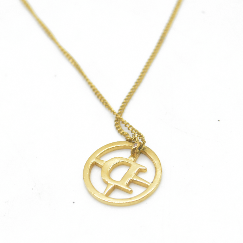 $500 Dior Circle Dior CD Hollow Pendant Gold Plated Necklace