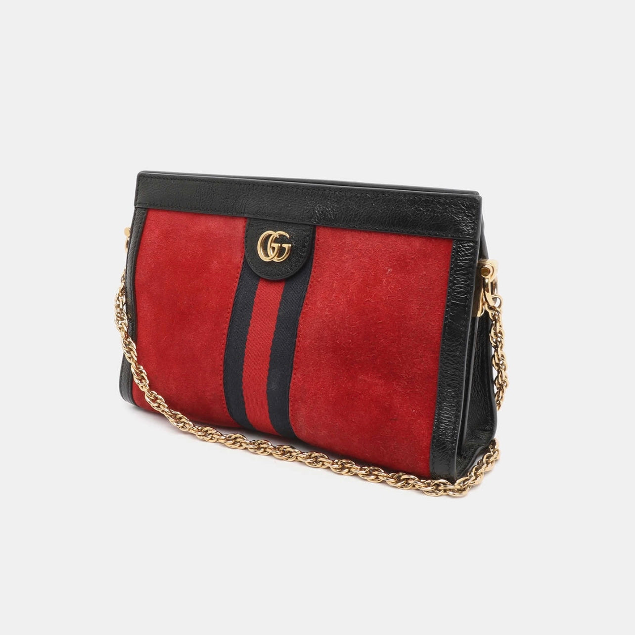 Gucci Suede Patent GG Web Small Ophidia Chain Shoulder Bag Red