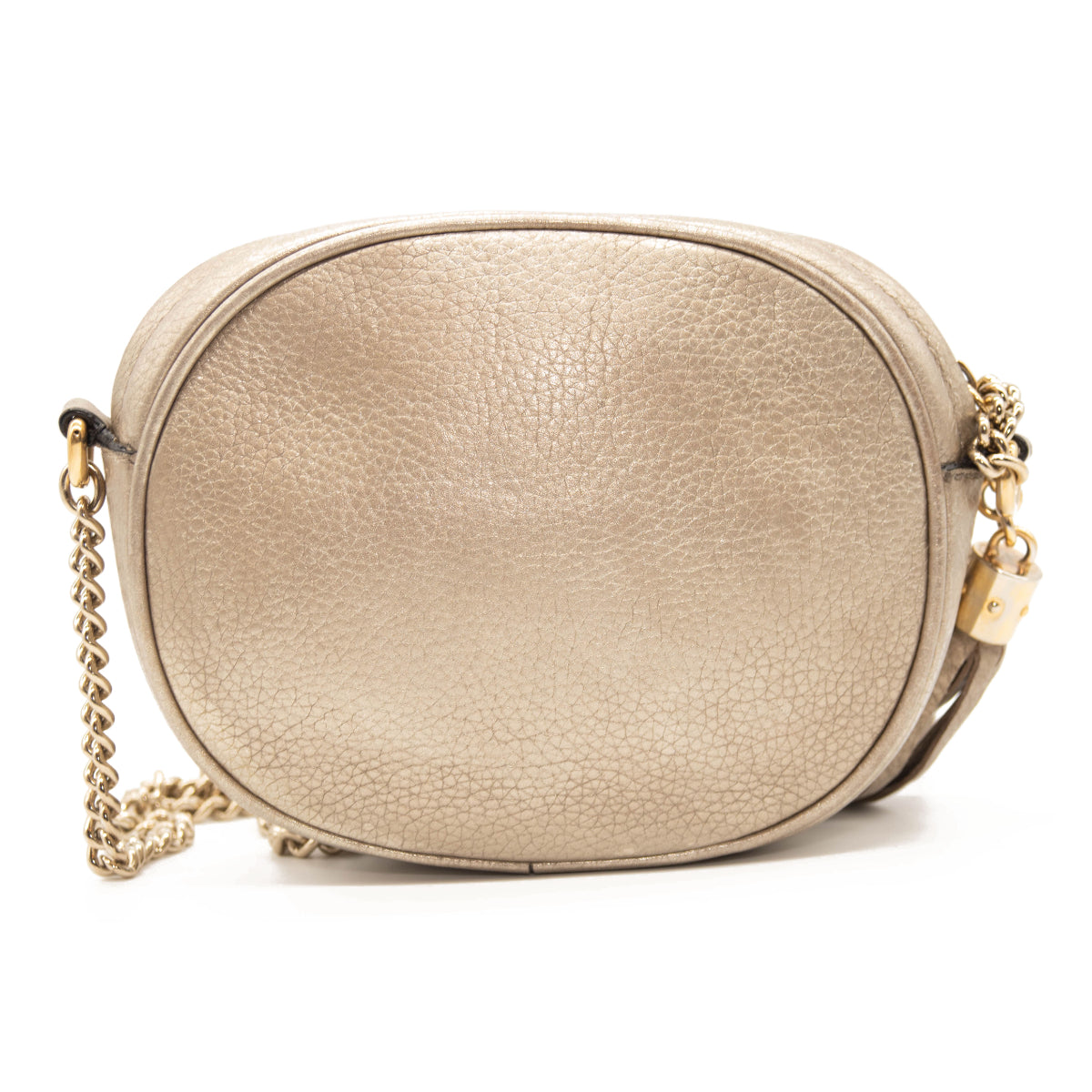 Gucci Metallic Pebbled Calfskin Mini Soho Chain Bag Golden Beige