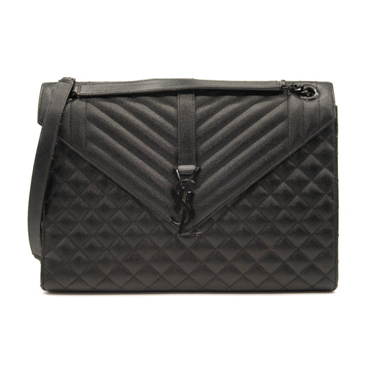 Saint Laurent Grain De Poudre Textured Mixed Matelasse Large Triquilt Monogram Satchel Black