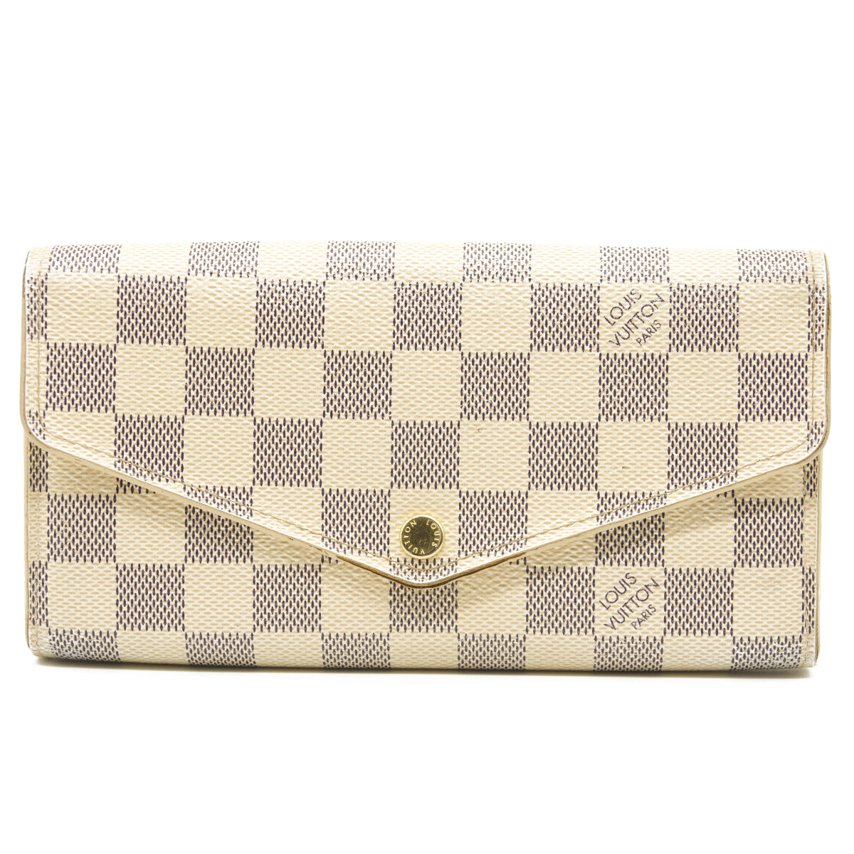 USED Louis Vuitton Damier Azur Sarah NM Flap Wallet White Canvas