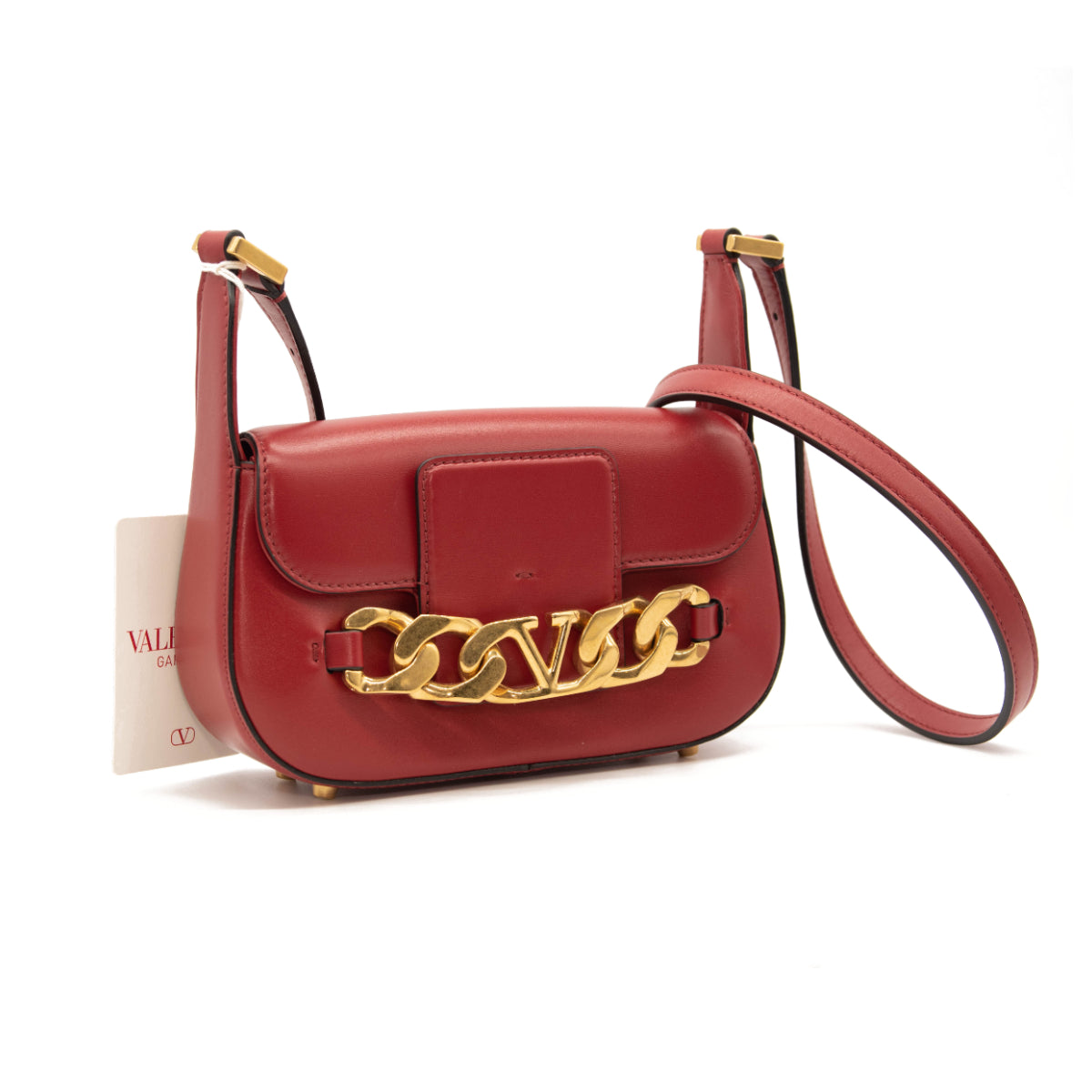 NEW Valentino Small VLOGO Chain Leather Shoulder Bag Red