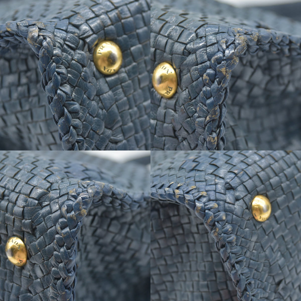 AUCTION $3900 Prada  Goatskin Woven Shopping Tote Blue Leather