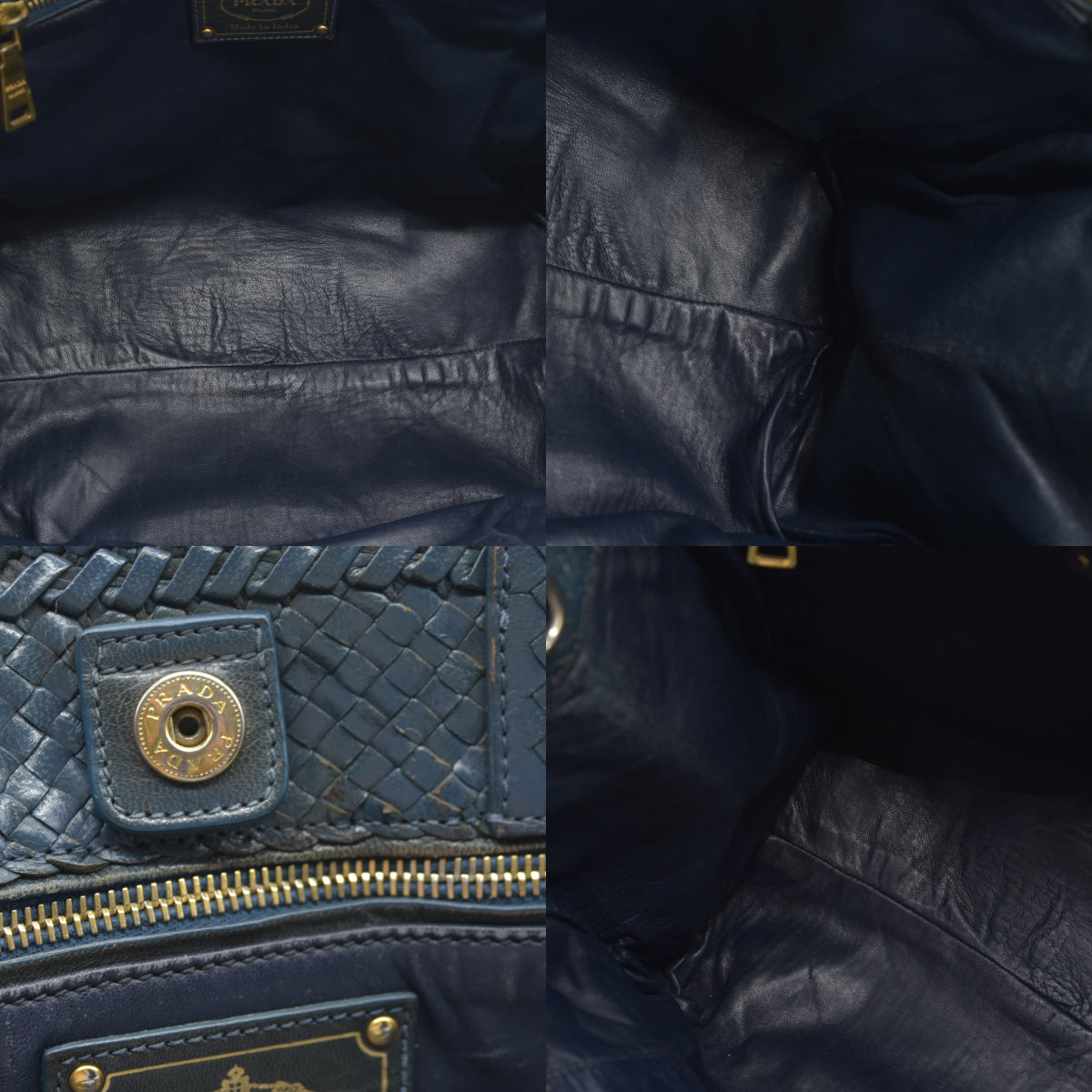 AUCTION $3900 Prada  Goatskin Woven Shopping Tote Blue Leather