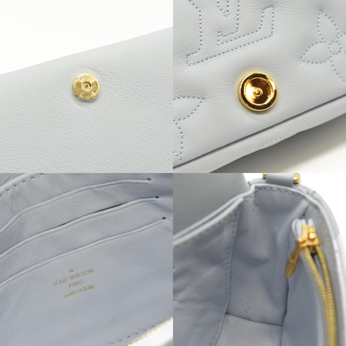 Louis Vuitton Calfskin Bubblegram Wallet On Strap Ice Blue