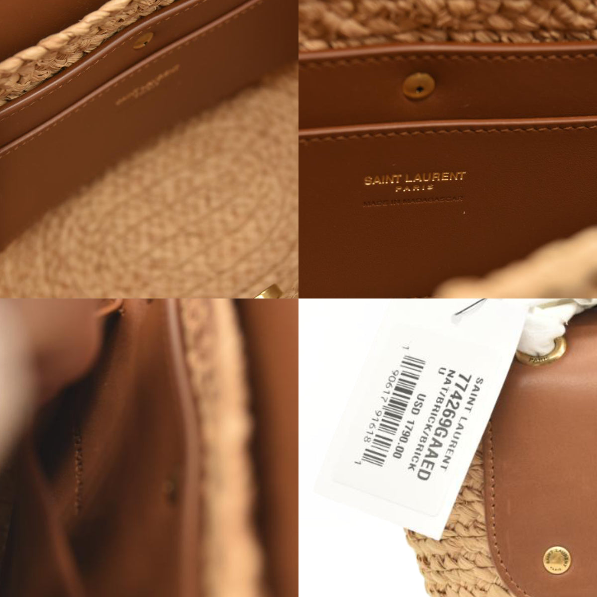 Saint Laurent Panier mini leather-trimmed raffia shoulder bag