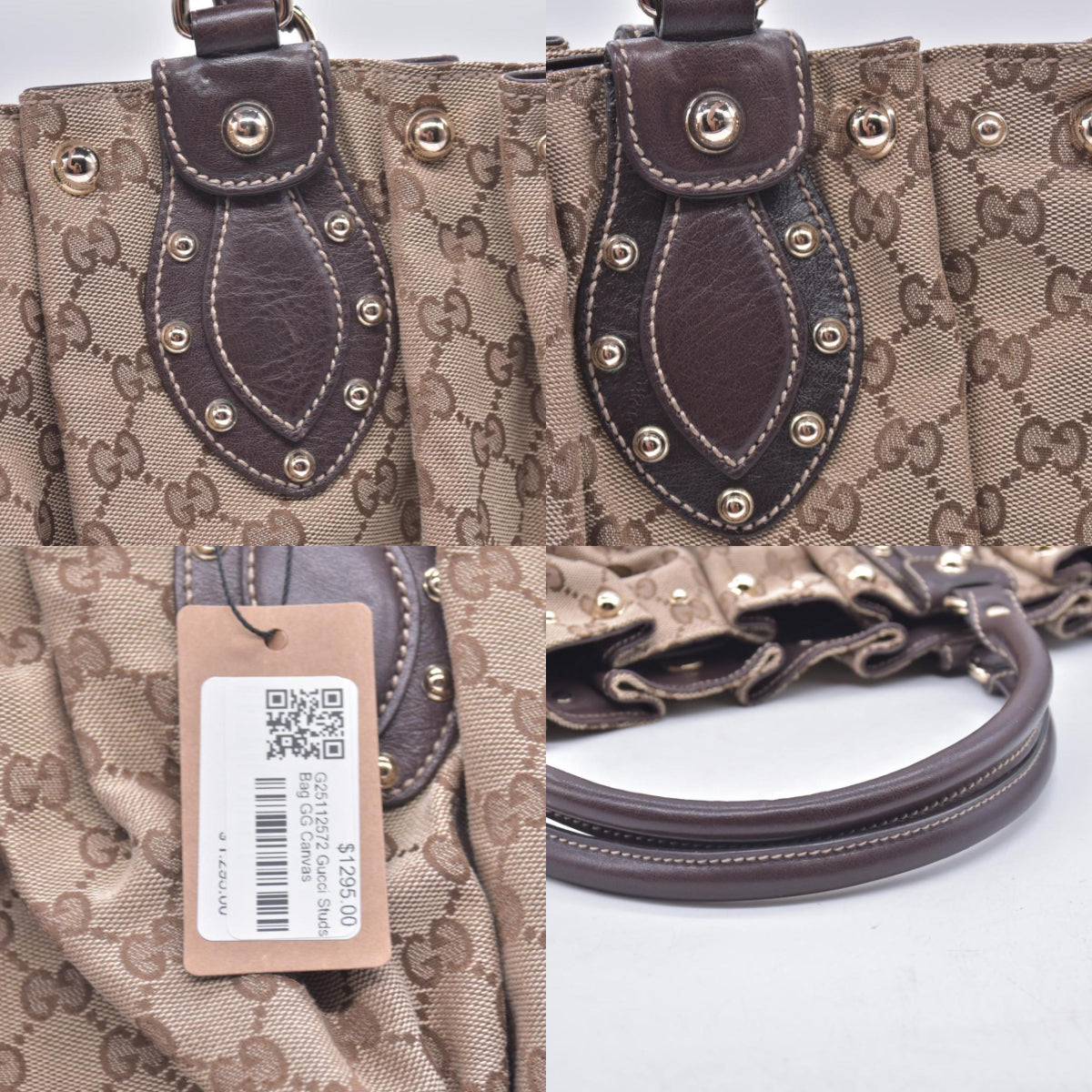 $1595 Gucci Monogram Studded Medium Pelham Shoulder Bag Dark Brown CONSIGNMENT