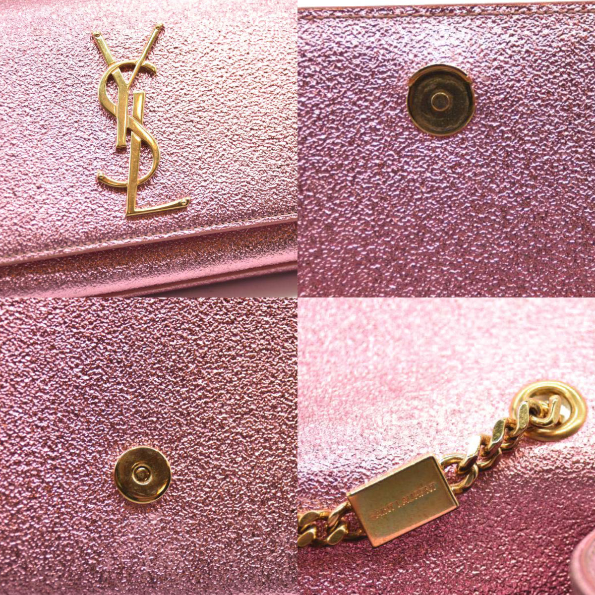 SAINT LAURENT Grain De Poudre Small Metallic Monogram Kate Satchel Old Rose