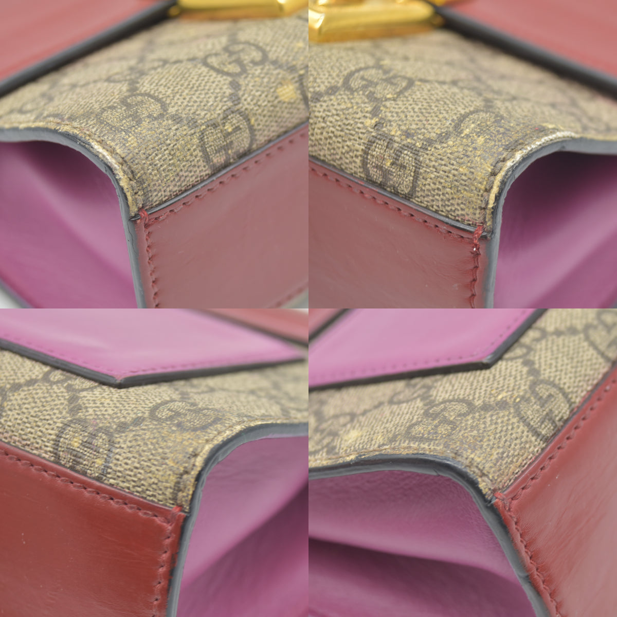 AUCTION $1960 USED GUCCI GG Supreme Monogram Calfskin Small Padlock Shoulder Bag Beige Hibiscus Red New Rosette