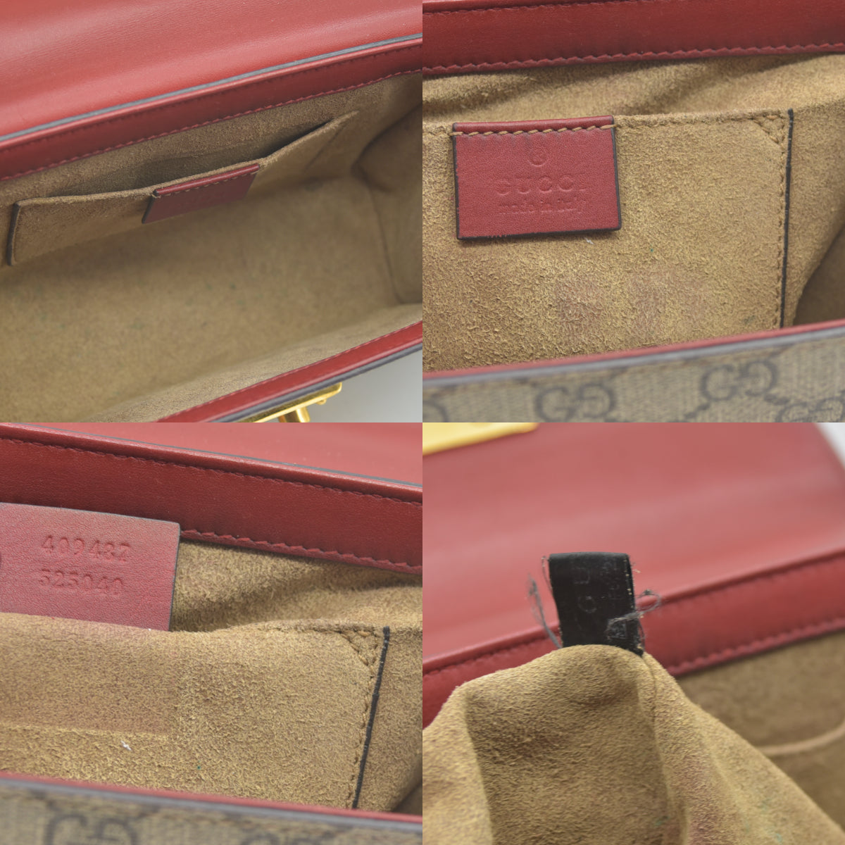 AUCTION $1960 USED GUCCI GG Supreme Monogram Calfskin Small Padlock Shoulder Bag Beige Hibiscus Red New Rosette