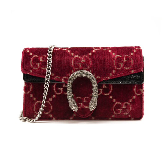 Gucci Dionysus GG Super Mini Red Velvet Crossbody Bag WOC Chain Wallet