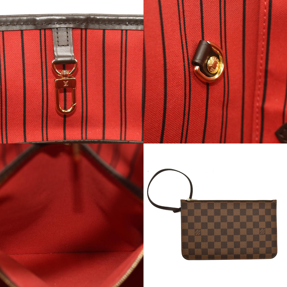 MICROCHIPPED LOUIS VUITTON Damier Ebene Neverfull MM with pouch