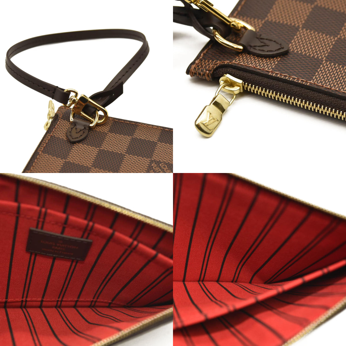 MICROCHIPPED LOUIS VUITTON Damier Ebene Neverfull MM with pouch