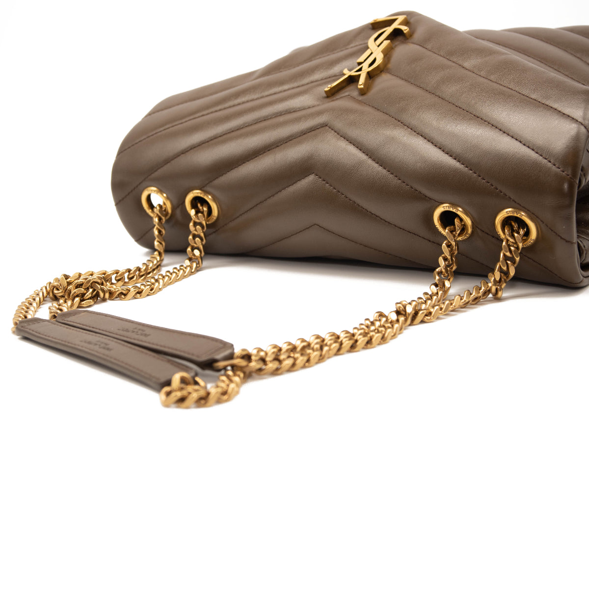 Saint Laurent Medium YSL Loulou in Soil Brown Chain Shoulder Bag Gold 2021