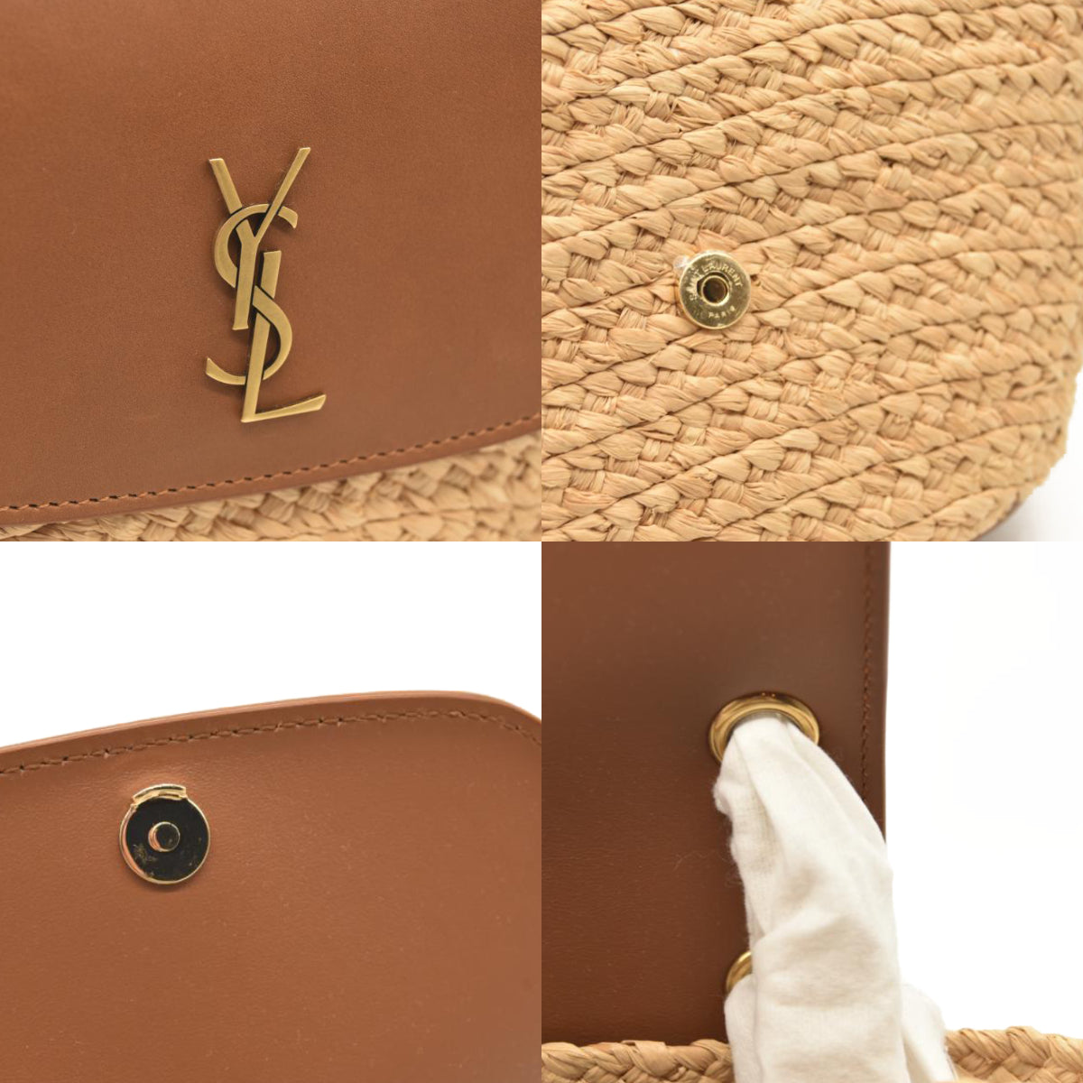 Saint Laurent Panier mini leather-trimmed raffia shoulder bag